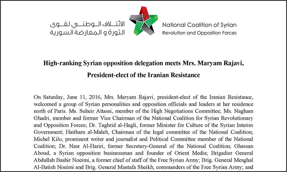 Syrian opposition delegation meets Maryam Rajavi