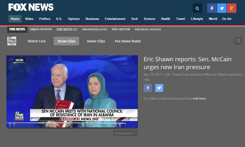 Fox news: Sen. McCain urges new Iran pressure