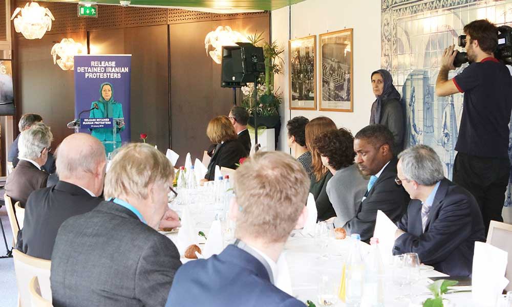Maryam Rajavi in a gathering of members of Council of Europe’s various groups: Support Iran Uprising