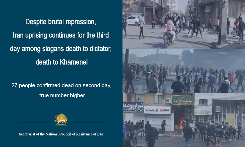 Despite brutal repression, Iran uprising continues for the third day among slogans death to dictator, death to Khamenei