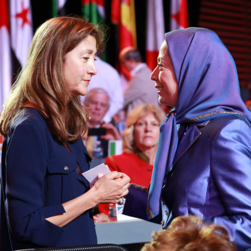 Maryam Rajavi talking to Ingrid Betancourt, at the grand annual gathering in Paris _29