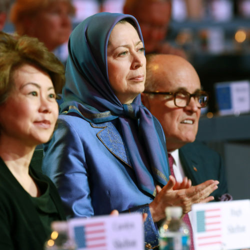 Maryam Rajavi with Elaine Chao and Rudi Giuliani at the grand annual gathering in Paris _30