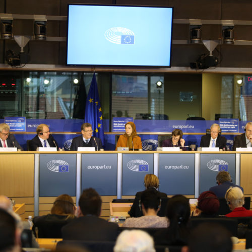 Maryam Rajavi addresses a meeting at the European Parliament on the eve of the International Human Rights Day, December 6, 2017