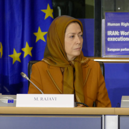 Maryam Rajavi addresses a meeting at the European Parliament on the eve of the International Human Rights Day, December 6, 2017