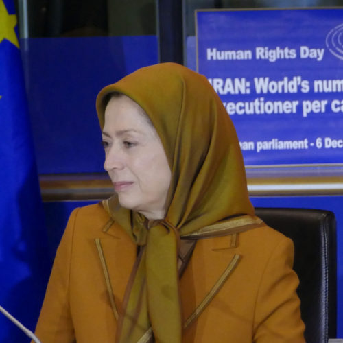 Maryam Rajavi addresses a meeting at the European Parliament on the eve of the International Human Rights Day, December 6, 2017