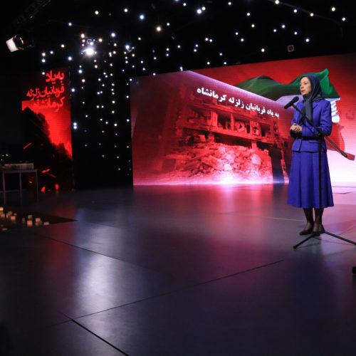 Maryam Rajavi and PMOI members in the ceremony honoring earthquake victims in Kermanshah