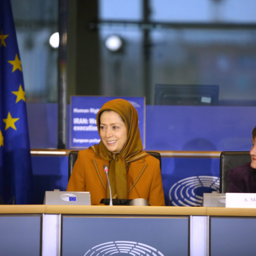 Maryam Rajavi addresses a meeting at the European Parliament on the eve of the International Human Rights Day, December 6, 2017