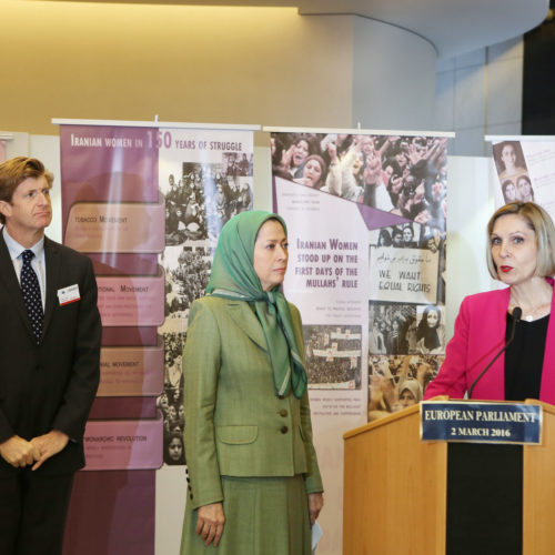 Maryam Rajavi visits an exhibition at the eve of International Women’s Day on in the European Parliament- 2 March 2016