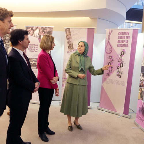 Maryam Rajavi visits an exhibition on the issue of Women’s Rights abuses in Iran in European parliament - Brussels - March 2, 2016