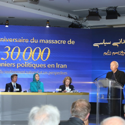 Bishop Jacques Gaillot making remarks at the Iranian Communities’ global conference marking the 30th anniversary of the massacre of 30,000 political prisoners