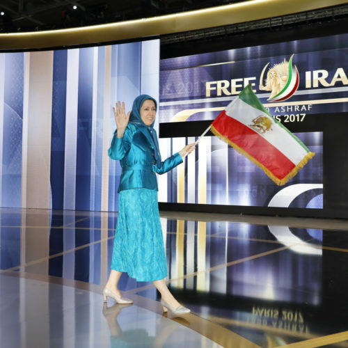 Hoisting the flag of a free and democratic Iran for a Free Iran - Grand Gathering for a Free Iran, Villepinte, Paris, July 1, 2017