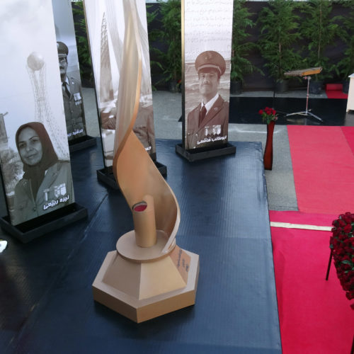 Paying tribute to the martyrs of the rocket attack on October 29, 2015 on Camp Liberty in front of their monument – October 2016