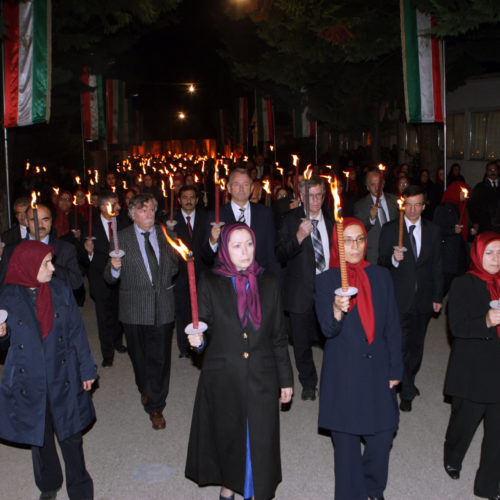Maryam Rajavi with distinguished political personalities and PMOI freedom-fighters commemorating October 2015 martyrs– October 2016