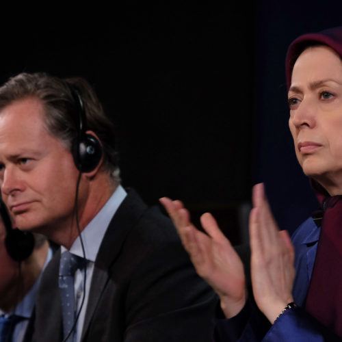 Maryam Rajavi and participating dignitaries in the ceremony marking the second anniversary of the heavy rocket attack on Camp Liberty, October 29, 2017