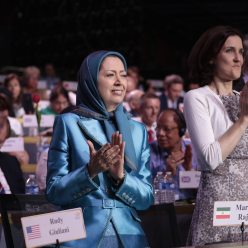 Maryam Rajavi with the Rt. Hon. Theresa Villiers, senior Member of Parliament from the UK