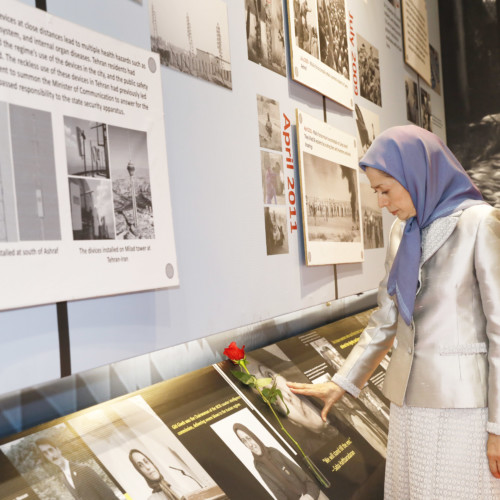 Visiting the exhibition of the Iranian people’s 120 years of struggle for freedom – standing by the images of martyrs of the massacre in Asharf - July 12, 2019