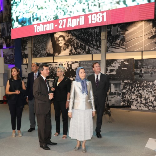 Maryam Rajavi  at the exhibition of the Iranian people’s 120 years of struggle for freedom- July 12, 2019