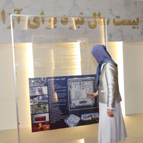 Maryam Rajavi  at the exhibition of the Iranian people’s 120 years of struggle for freedom- July 12, 2019