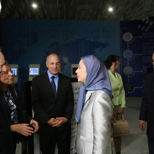 Maryam Rajavi, Joseph and Hadassah Lieberman, Mayor Rudy Giuliani, and Louis Freeh at the exhibition of the Iranian people’s 120 years of struggle for freedom – July 12, 2019