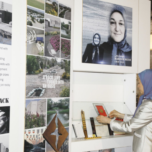 Maryam Rajavi  at the exhibition of the Iranian people’s 120 years of struggle for freedom- July 12, 2019