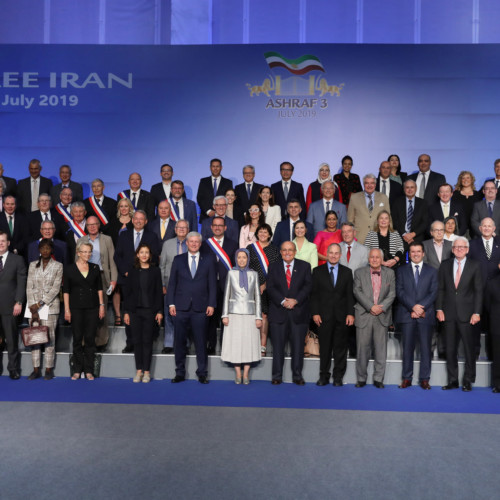 Maryam Rajavi accompanied by political dignitaries and elected representatives from 47 countries, at the Iranian Resistance’s annual gathering at Ashraf 3 – July 12, 2019