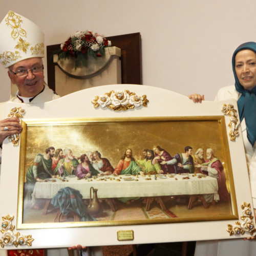 Maryam Rajavi presented the list of 20,000 PMOI martyrs and a Last Supper painting to Archbishop George Anthony Frendo