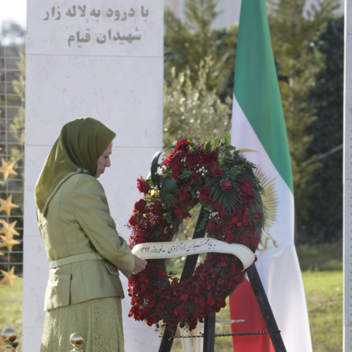 Maryam Rajavi laying a wreath at the Monument of Martyrs fallen for freedom – Nowruz 1399