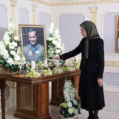 Maryam Rajavi pays tribute to Iran’s national hero, Air Force Pilot, Colonel Behzad Mo’ezzi, in the presence of members of the National Council of Resistance of Iran and PMOI members at Ashraf 3 – January 2021