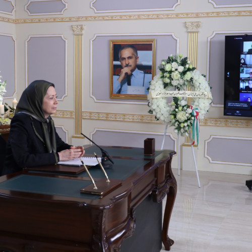 Maryam Rajavi pays tribute to Iran’s national hero, Air Force Pilot, Colonel Behzad Mo’ezzi, in the presence of members of the National Council of Resistance of Iran and PMOI members at Ashraf 3 – January 2021