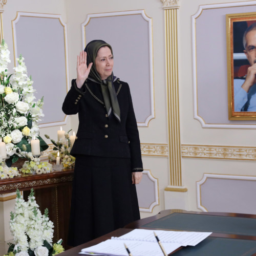 Maryam Rajavi pays tribute to Iran’s national hero, Air Force Pilot, Colonel Behzad Mo’ezzi, in the presence of members of the National Council of Resistance of Iran and PMOI members at Ashraf 3 – January 2021