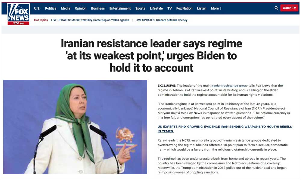 Iranian resistance leader says regime ‘at its weakest point,’ urges Biden to hold it to account