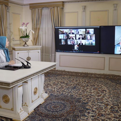 Frédéric Reiss, MP and a member of the French Parliamentary Committee for a Democratic Iran (CPID), addresses the online conference featuring French MPs and senators