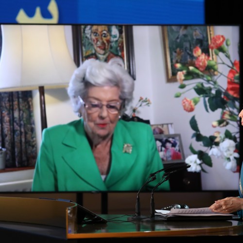 Baroness Betty Boothroyd, former Speaker of the House of Commons speaks at the second day of the Free Iran World Summit - Europe – Arab World Stand with the Resistance - July 11, 2021