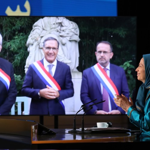 French MPs Herve Saulignac - André Chassaigne and Yannick Favennec, member of the Defense Committee of the French Parliament at the second day of the Free Iran World Summit - Europe – Arab World Stand with the Resistance - July 11, 2021