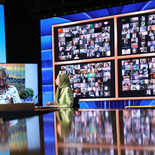 Donna Brazile, Chair of the Democratic National Committee (2016-2017) speaks at the first day of the Free Iran World Summit - The Democratic Alternative on the March to Victory- July 10,