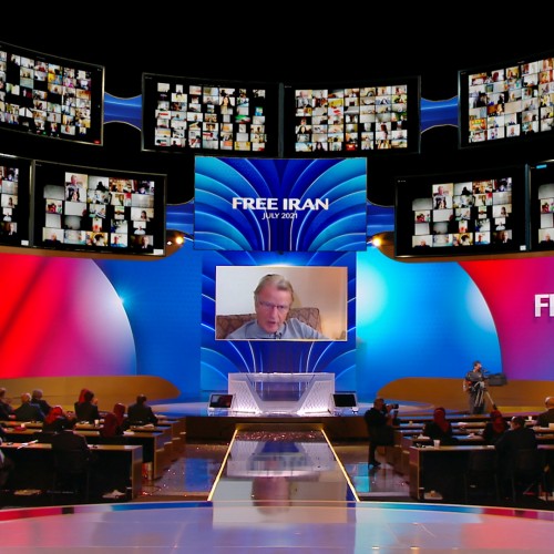 Bernard Kushner, Minister of Foreign and European Affairs of France (2007-2010) speaks at the first day of the Free Iran World Summit - The Democratic Alternative on the March to Victory- July 10,