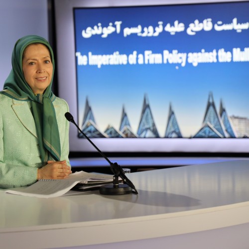 Maryam Rajavi addresses an online conference, “The Imperative of a Firm Policy against Mullahs’ Terrorism” in the wake of the announcement of the final verdict of the Court of Appeals in Antwerp, Belgium, May 10, 2022