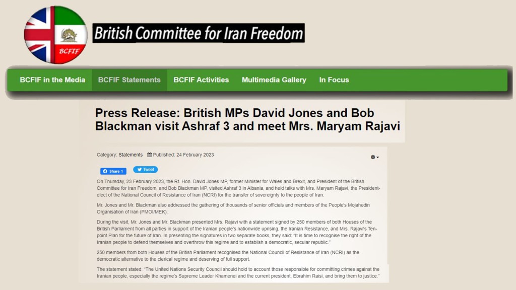 Press Release: British MPs David Jones and Bob Blackman visit Ashraf 3 and meet Mrs. Maryam Rajavi