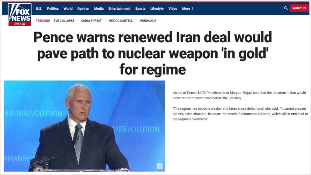 Pence warns renewed Iran deal would pave path to nuclear weapon ‘in gold’ for regime
