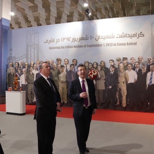 Franz-Josef Jung and Liam Fox tour the Resistance’s Museum during their visit to Ashraf-3