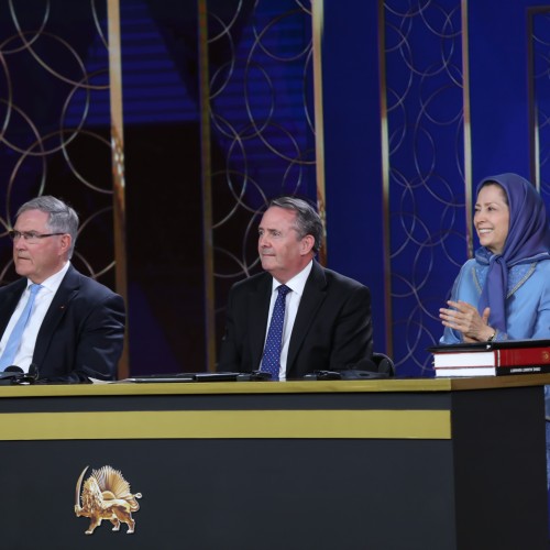 PMOI gathering welcoming Liam Fox and Franz-Josef Jung, the former Defense Ministers of UK and Germany- March 30, 2023