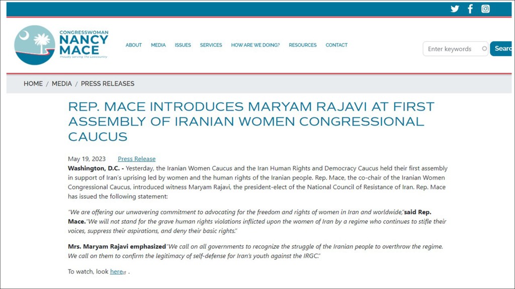 Rep. Mace introduces maryam rajavi at first assembly of iranian women congressional caucus