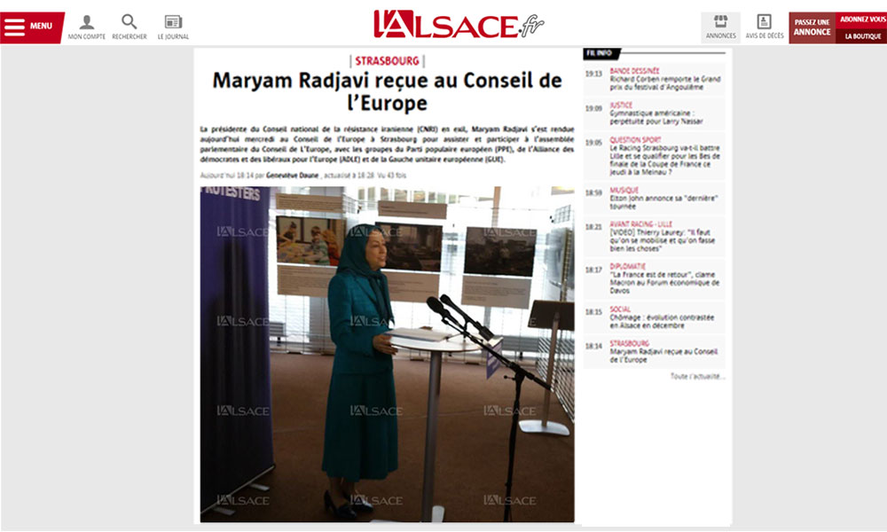 Maryam Radjavi reçue au Conseil de l’Europe