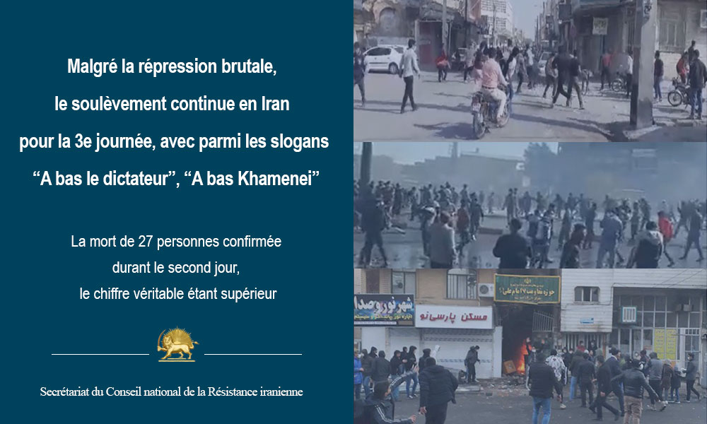 Malgré la répression brutale, le soulèvement continue en Iran pour la 3e journée, avec parmi les slogans “A bas le dictateur”, “A bas Khamenei”