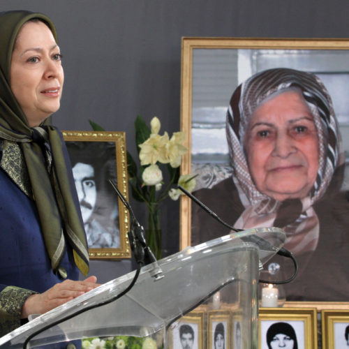 Maryam Radjavi rendant hommage aux mères de martyrs à la cérémonie en mémoire de Mme Sadegh, à Auvers-sur-Oise-24.11.2014