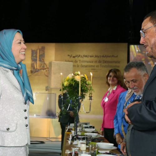 Maryam Rajavi Iran’s opposition Leader greeting dignitaries from Arab and Islamic countries and representatives of Muslim communities in France in a major Ramadan conference in Paris on 3 July 2015 -10