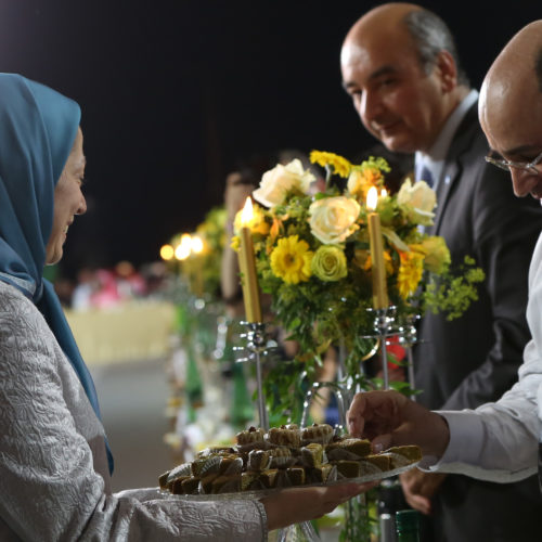 Maryam Rajavi Iran’s opposition Leader greeting dignitaries from Arab and Islamic countries and representatives of Muslim communities in France in a major Ramadan conference in Paris on 3 July 2015 -11