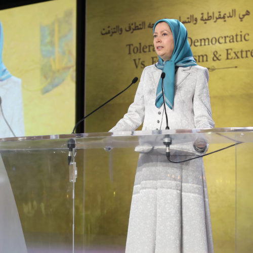 Maryam Rajavi Iran’s opposition Leader addresses dignitaries from Arab and Islamic countries and representatives of Muslim communities in France in a major Ramadan conference in Paris on 3 July 2015 -8