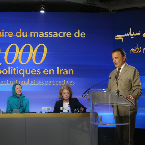 Paris First District Mayor, Jean-François Legaret, speaks to the Iranian Communities’ global conference marking the 30th anniversary of the massacre of 30,000 political prisoners