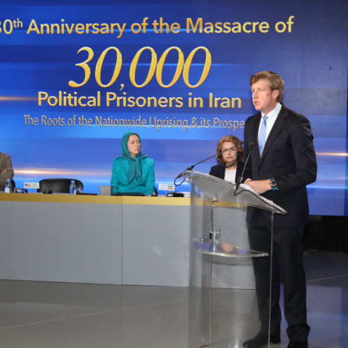 Mr. Patrick Kennedy making a speech at the Iranian Communities’ global conference marking the 30th anniversary of the massacre of 30,000 political prisoners